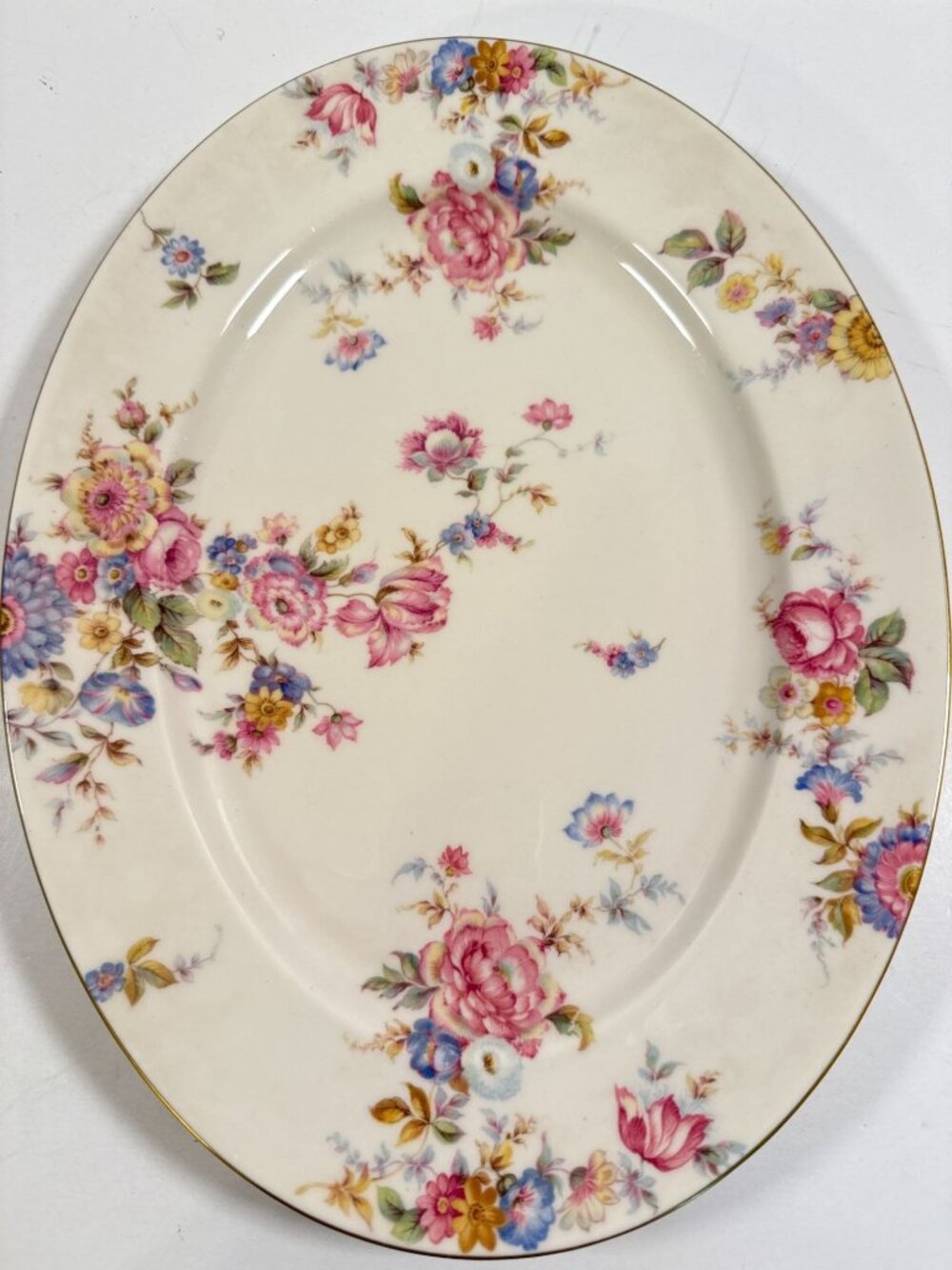 Vintage Sunnybrooke Castleton Oval Serving Platter Dish Floral Gold Trim 13"